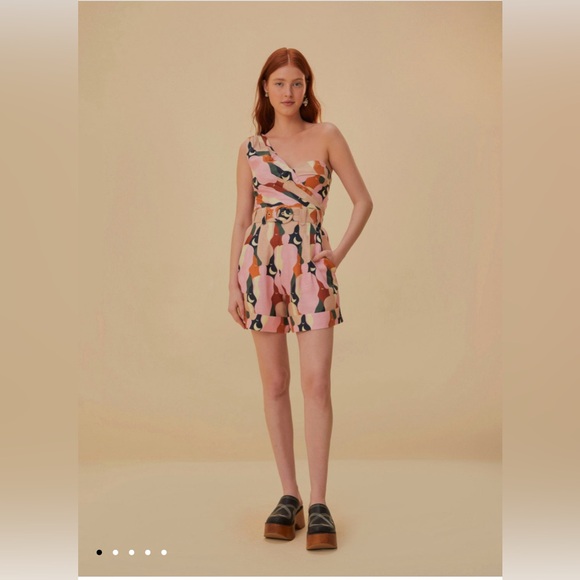 NWT Farm Rio The Kiss Multicolor One Shoulder Romper - Picture 1 of 10